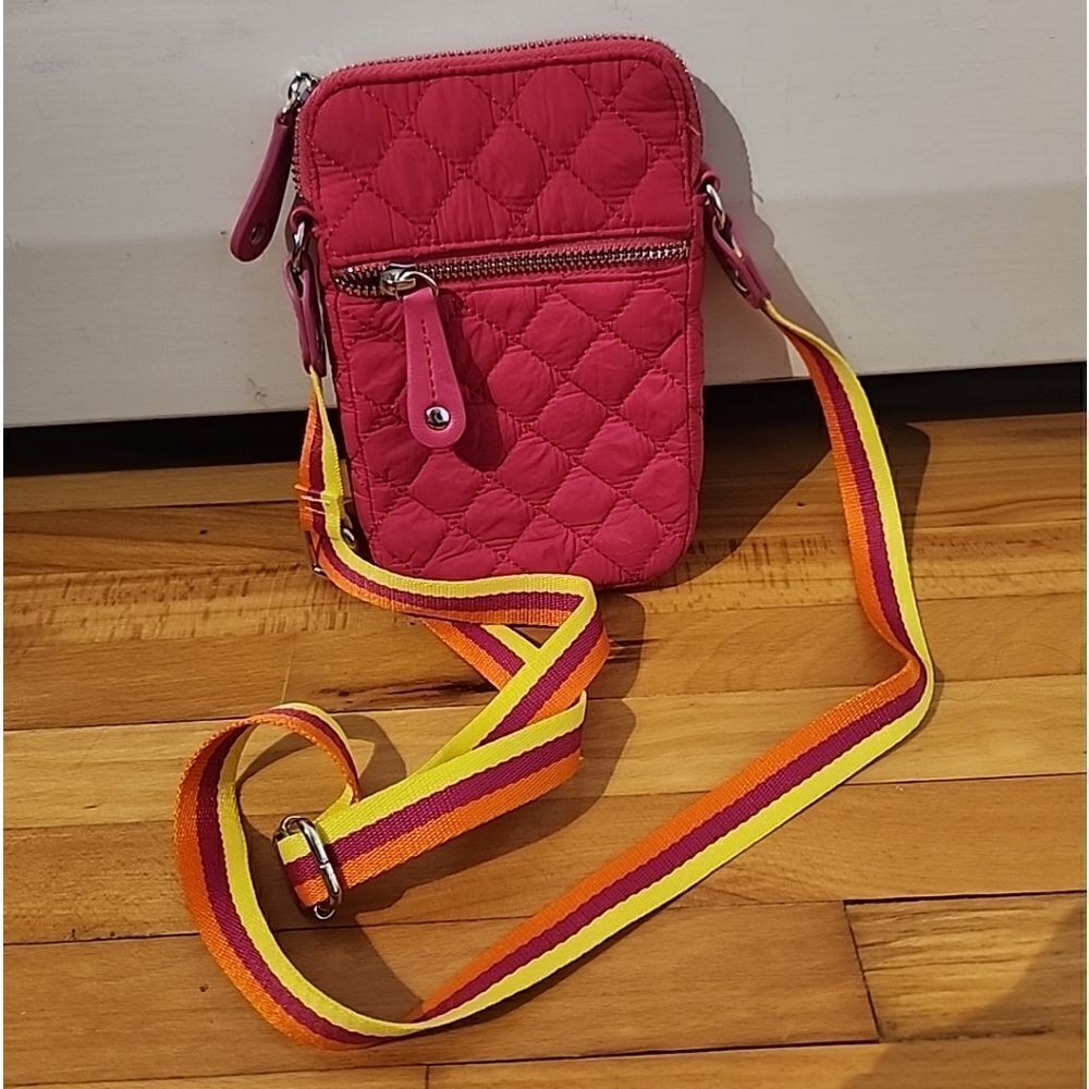 Sondra Roberts Squared Quilted Pink Crossbody Bag Rainbow Strap
